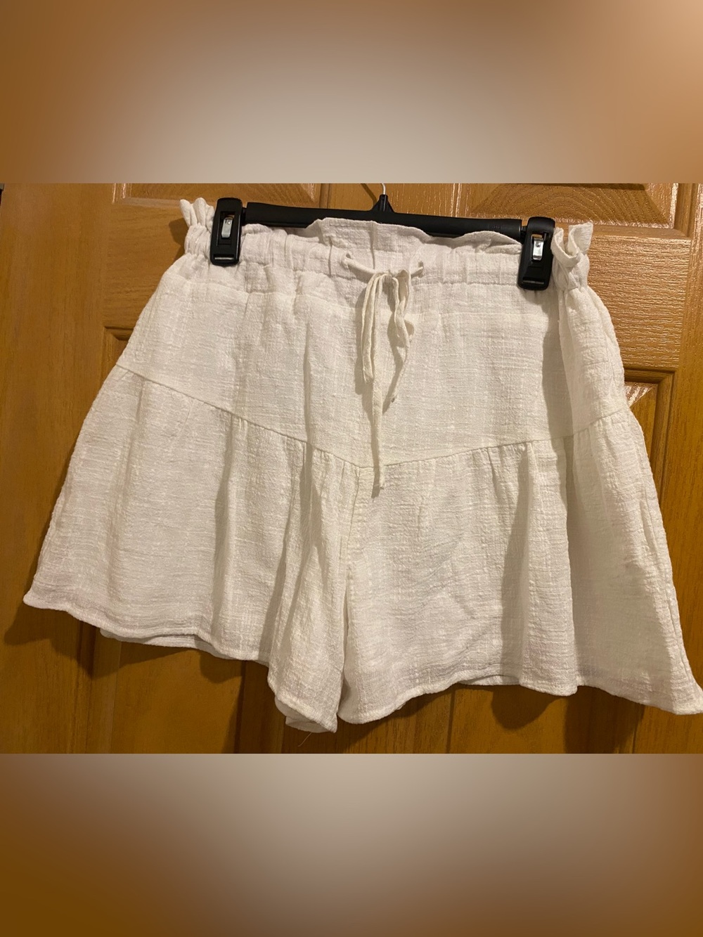 High-Waist White Tiered Drawstring Shorts